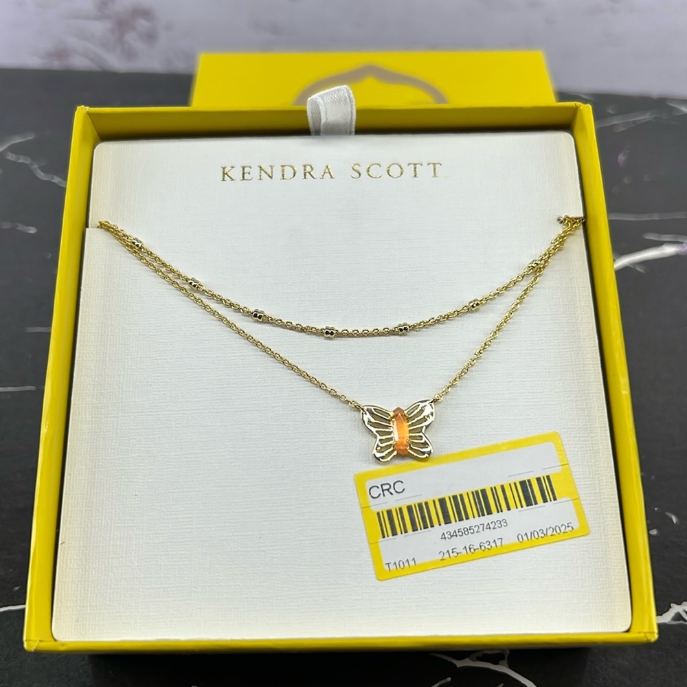 Kendra Scott Butterfly Multi Strand Necklace Coral Catseye NWT